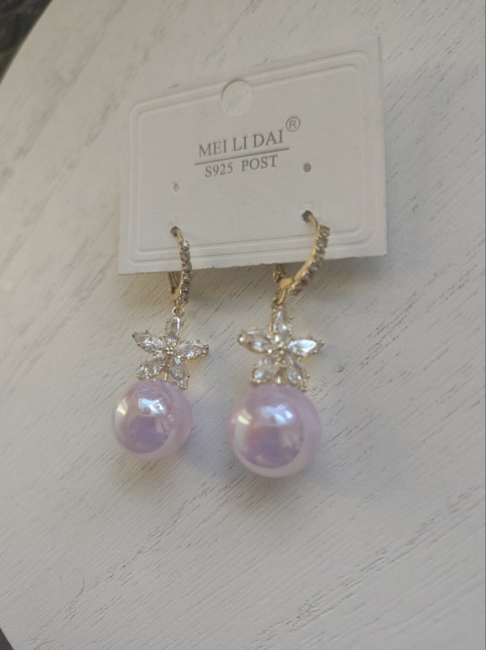 Delicate Pink Pearl & Crystal Flower Drop Earrings